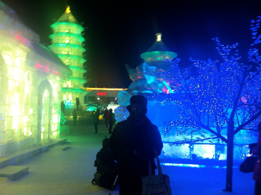 ice sculpture brought to light in the dark