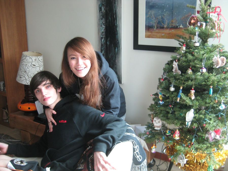 Liz, Lucien and tree...how cosy!