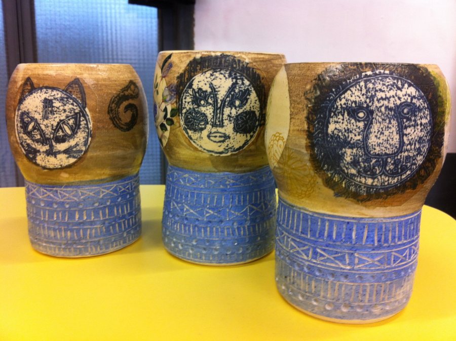 mono-print plant pots