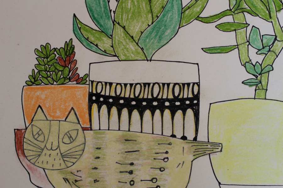 this Lisa Larsson cat has travelled from Glasgow to Hong Kong to Beijing along with the Hornsea plant pot