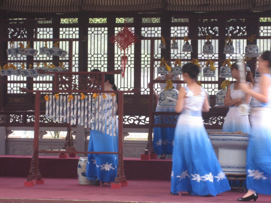 performers preparing to demonstrate the porcelain orchestra