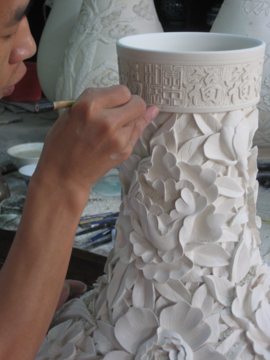 more intricate carving on a dry infired clay body, this can take months so not making  amistake is quite important 